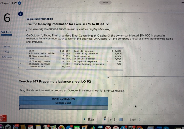  Chapter 1 HW Saved HO 6 Required information Use the following