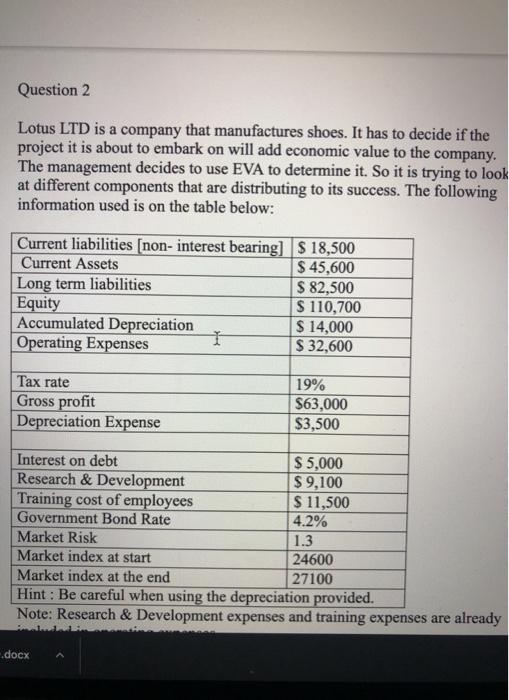  Please answer asap Question 2 Lotus LTD is a company that