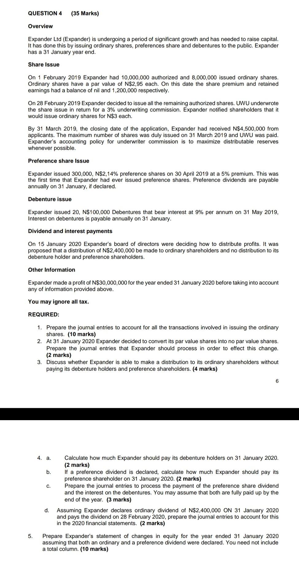 QUESTION 4 (35 Marks) Overview Expander Ltd (Expander) is undergoing a