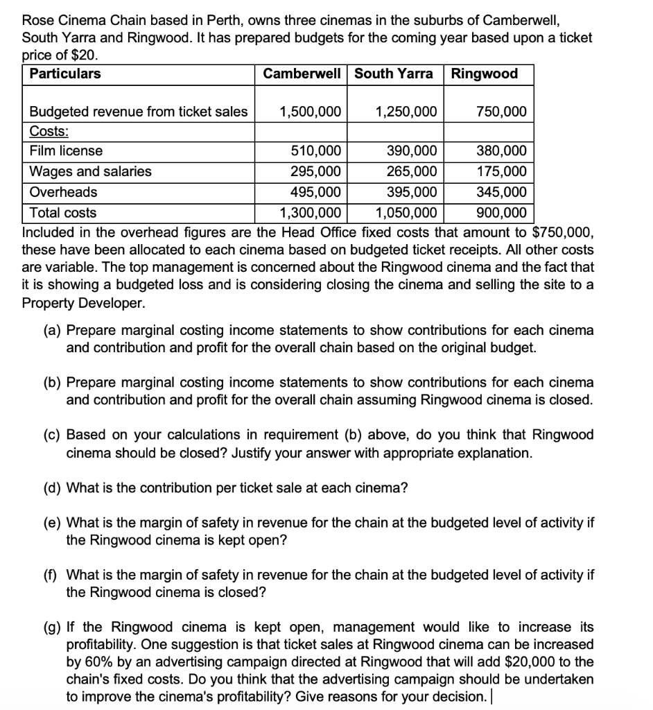 Please help e with the following question Rose Cinema Chain based in