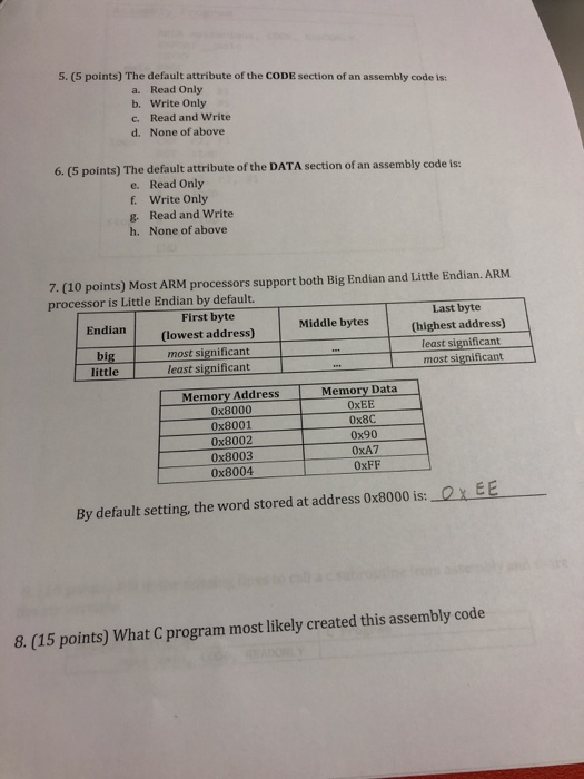  5. (5 points) The default attribute of the CODE section of