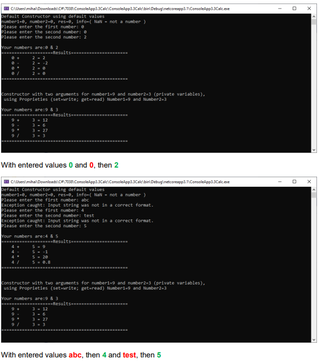 private fields, public Proprieties, public Constructors (overloaded: default and with two arguments)