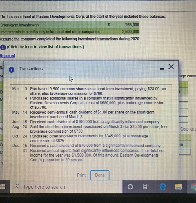  The balance sheet of Eastern Developments Corp. at the start of