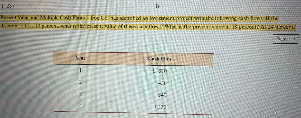  1-28) Present Value and Multiple Cash Flows Fox Co. has identified
