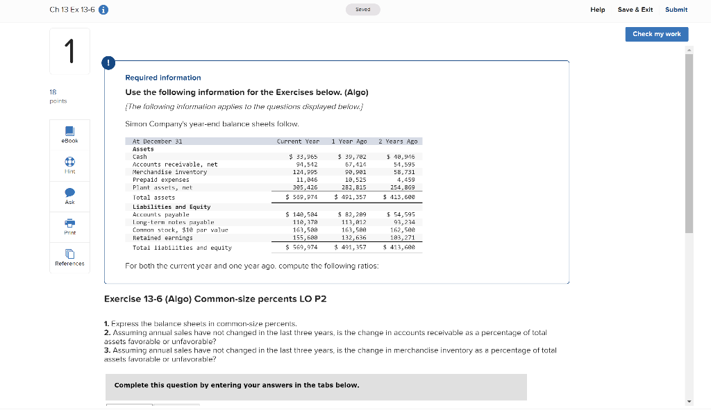  Ch 13 EX 13-6 Seved Help Save & Exit Submit Check