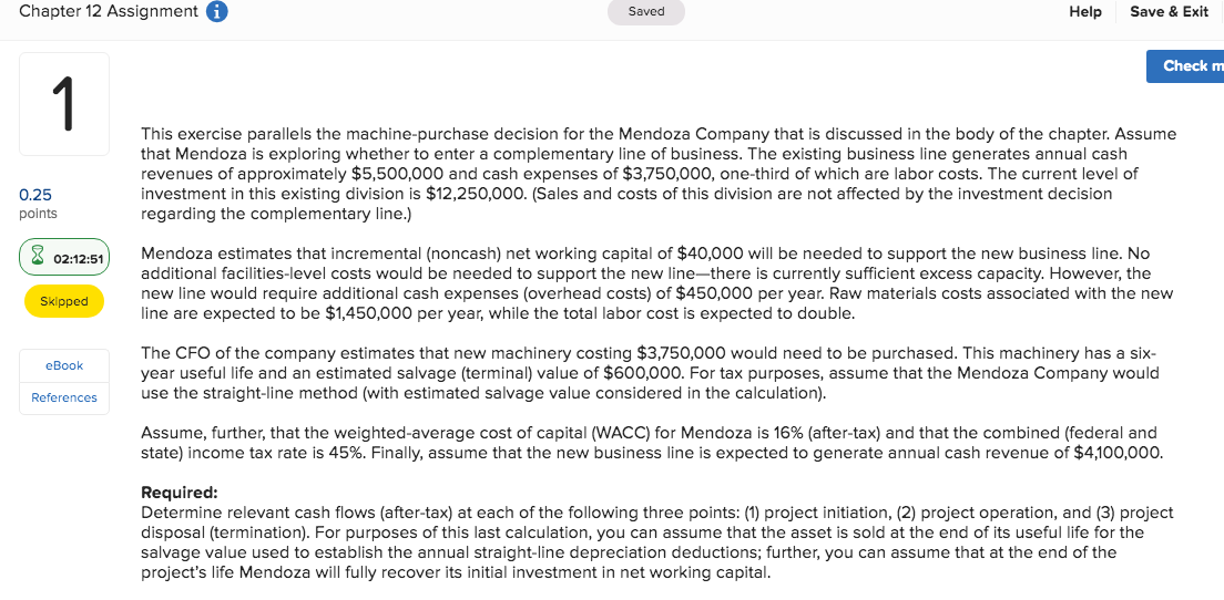  Chapter 12 Assignment A Saved Help Save & Exit Check m