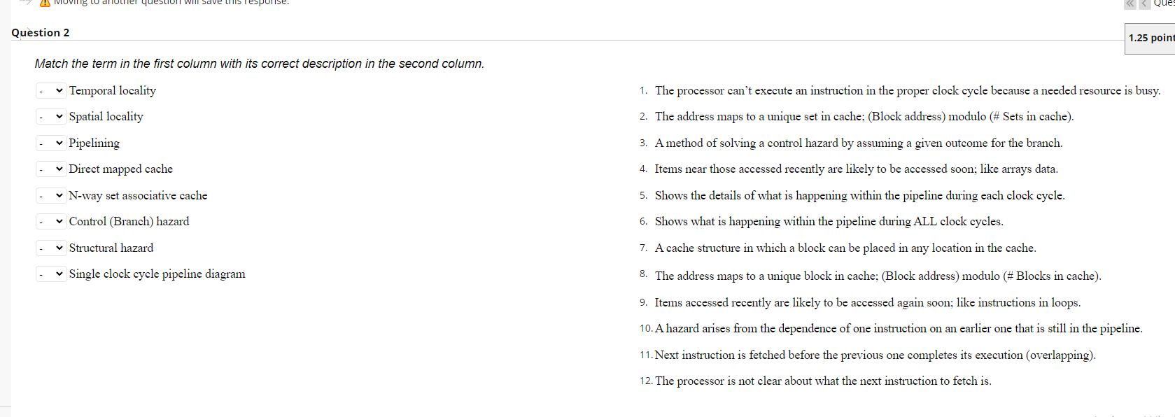 Match the term in the first column with its correct description
