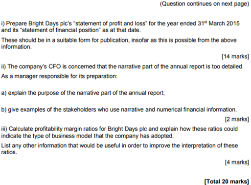 answers thanks [Total 20 marks] Question 11 The following balances have been