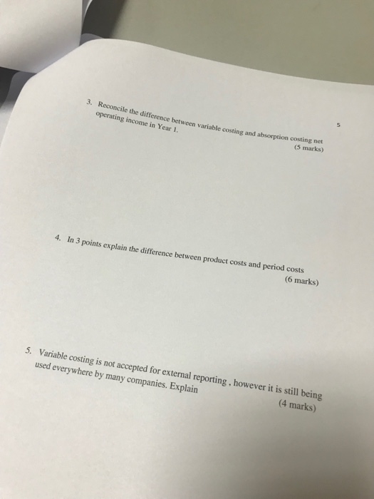  3. Reconcile the difference between variable costing and absorption costing net