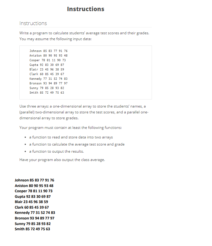 Please write a C++ program by Visual Studio. Instructions Instructions Write a