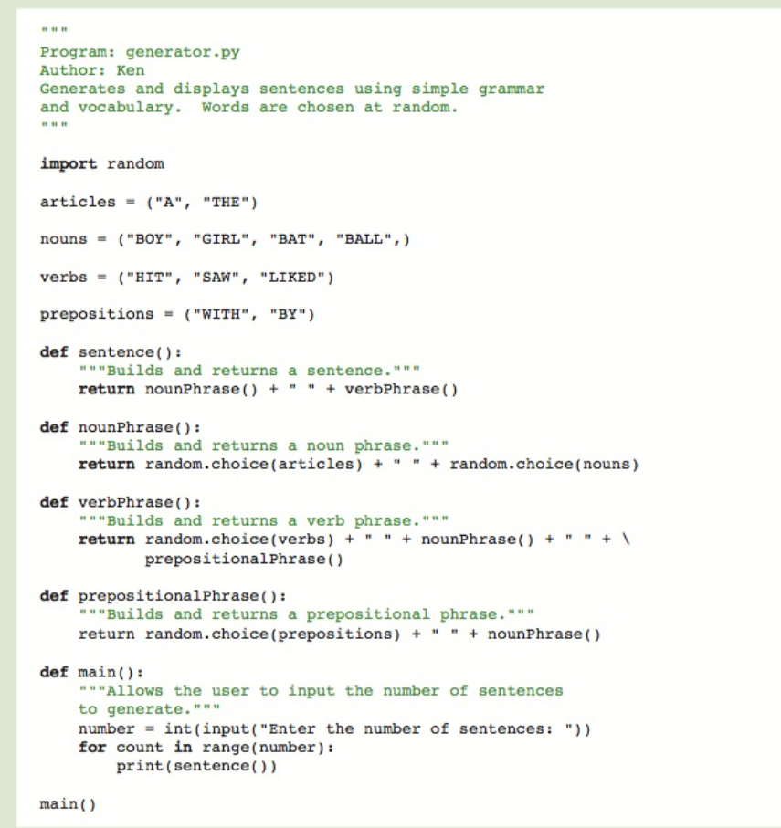 Make the following modifications to the original sentence-generator program: a The prepositional
