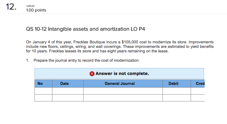  12. 100 points value: QS 10-12 Intangible assets and amortization LO
