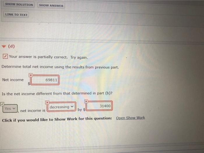  SHOW SOLUTION SHOW ANSWER LINK TO TEXT (d) Your answer is