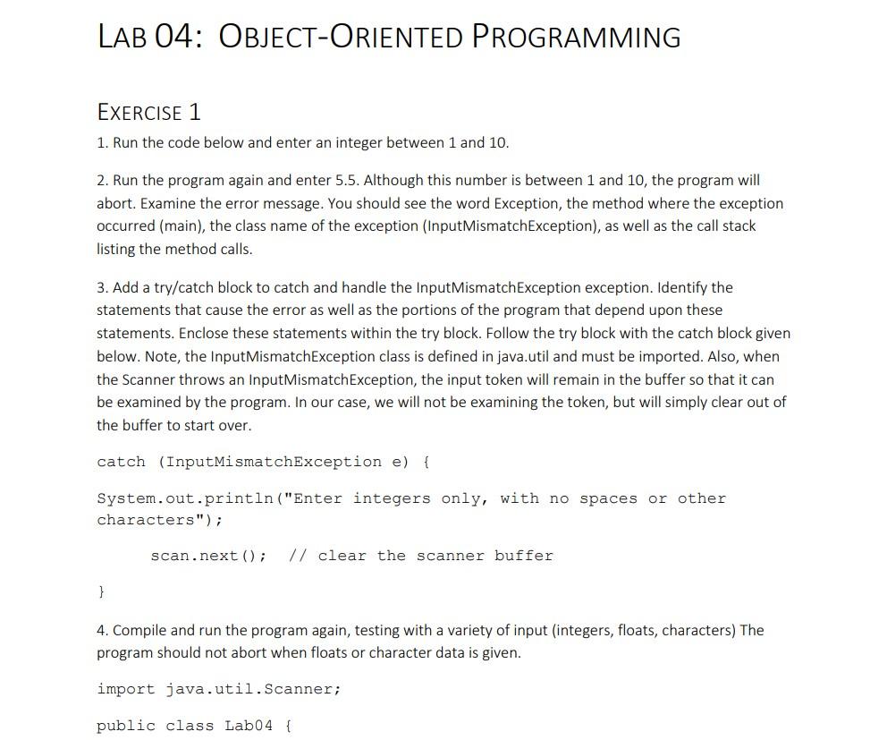 i need code for this project ( java). LAB 04: OBJECT-ORIENTED PROGRAMMING