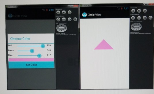blue triangle on the screen. Add five menu items into the main