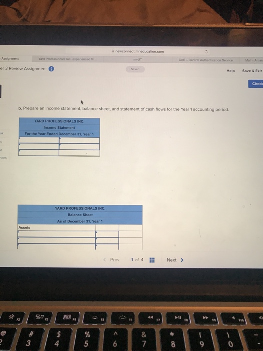 my work Yard Professionals Inc. experienged the following events in Year 1,