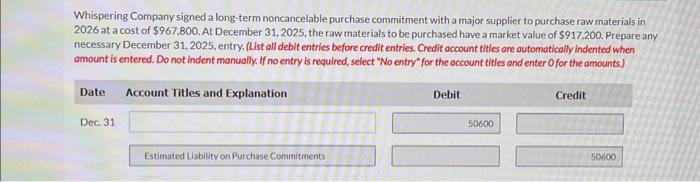  Whispering Company signed a long-term noncancelable purchase commitment with a major