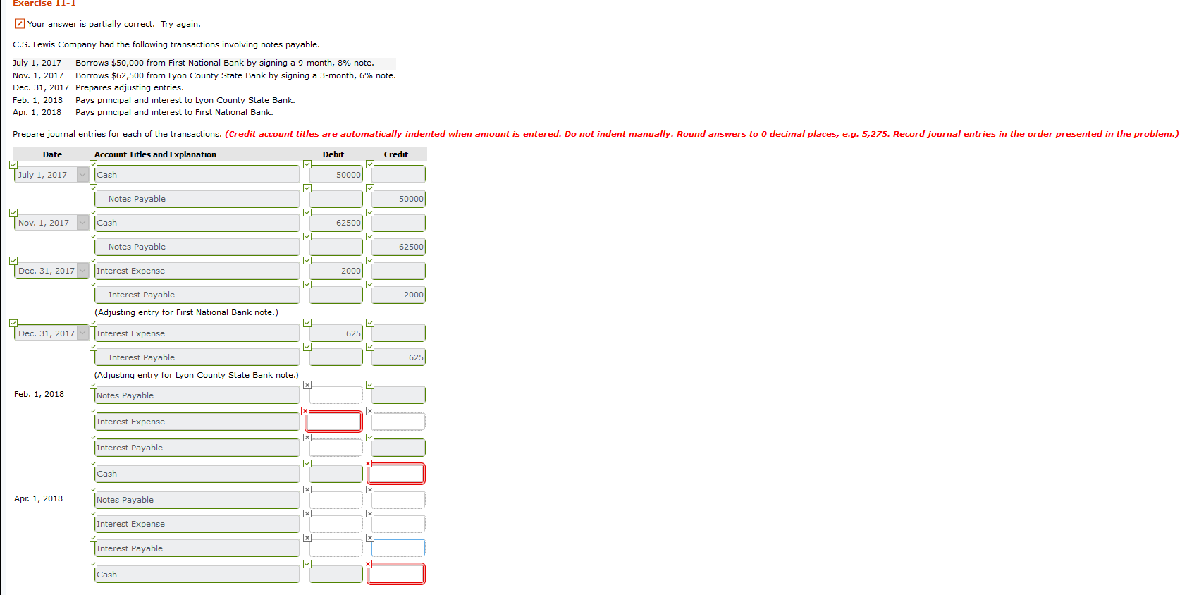 Exercise 11-1 Your answer is partially correct. Try again. C.S. Lewis