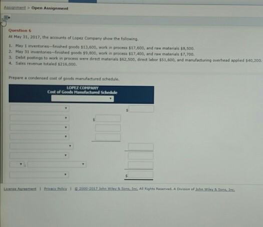  Allianmetit open Assignment Question 6 At May 31, 2017, the accounts