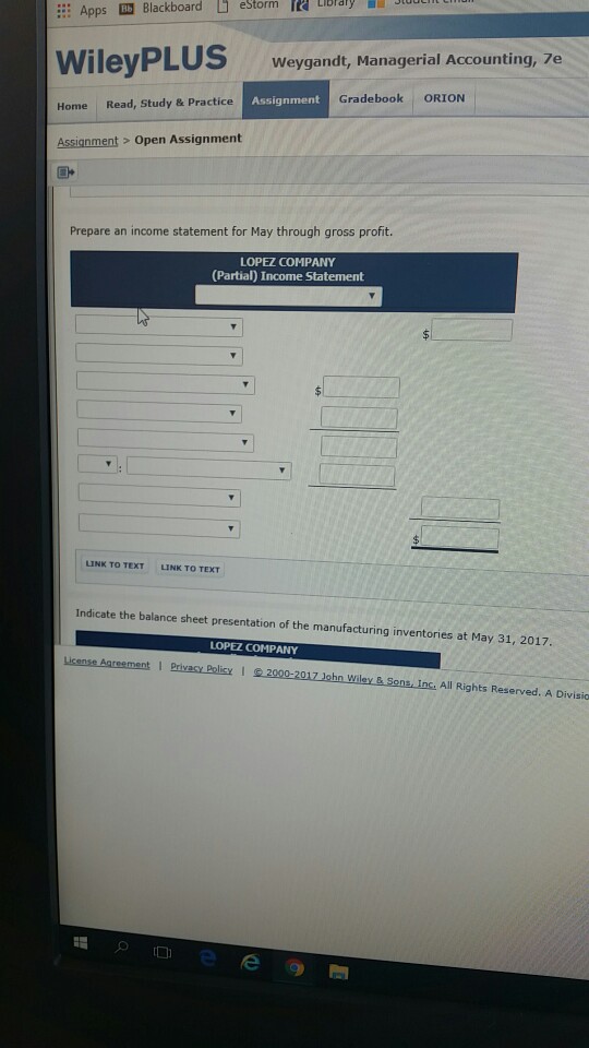 of Lopez Company show the following. 1. May 1 inventories-fnished goods s13,soo,