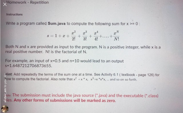  omework Repetition Instructions a program called Sum.java to compute the following