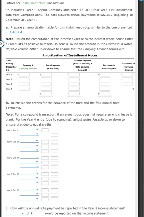 please help me answering everything Entries for installment Note Transactions On January