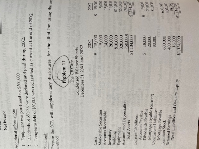 what is the cash flow statement for problem 11 using the additional