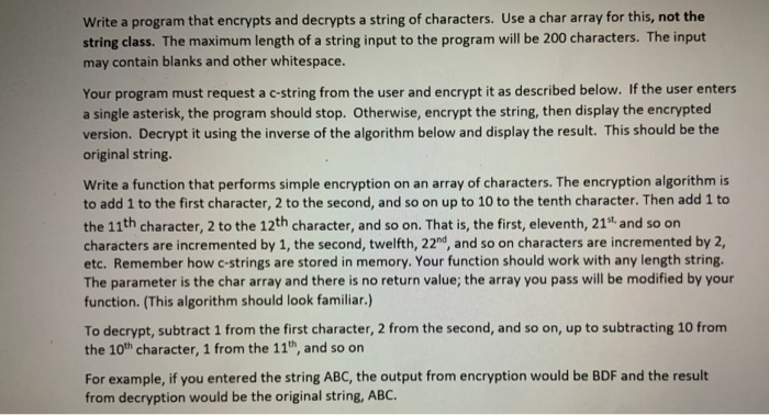  Write a program that encrypts and decrypts a string of characters.