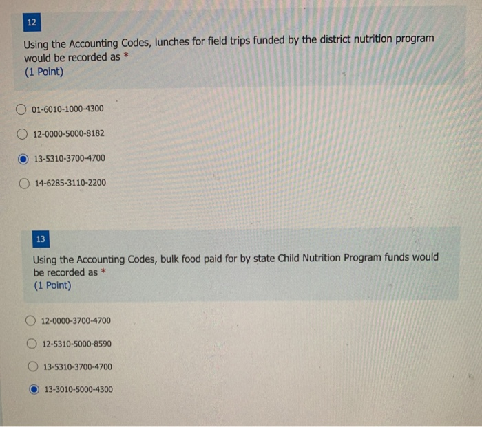  12 * Using the Accounting Codes, lunches for field trips funded