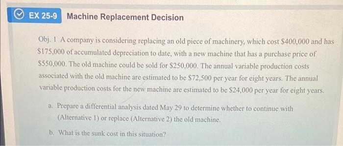 Hi I need the formulas for this problem please. Machine Replacement Decision