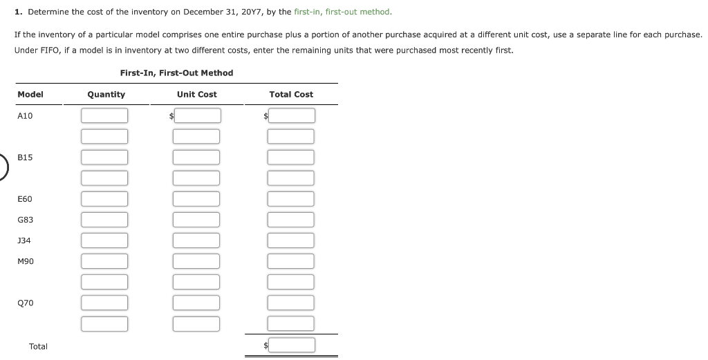 appliances on January 1, 20Y7, purchases invoices during the year, and the
