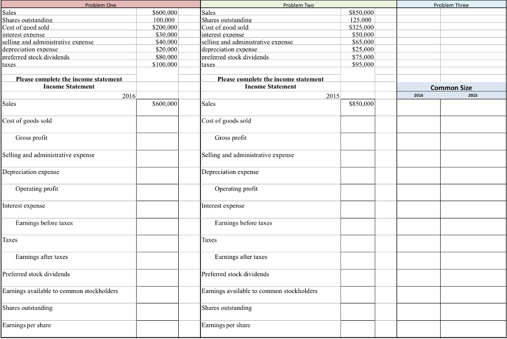  Problem on Problem Two Problem three $600.000 Sale 850.000 125.000 Shares