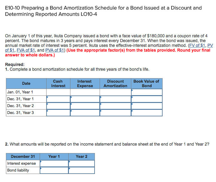 4) E10-10 Preparing a Bond Amortization Schedule for a Bond Issued at