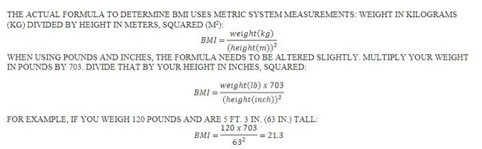 MEASUREMENTS: WEIGHT IN KILOGRAMS (KG) DIVIDED BY HEIGHT IN METERS, SQUARED (M2)