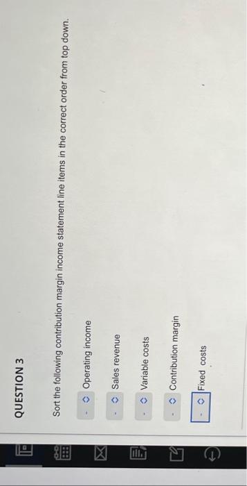 Sort the following contribution margin income statement line items in the