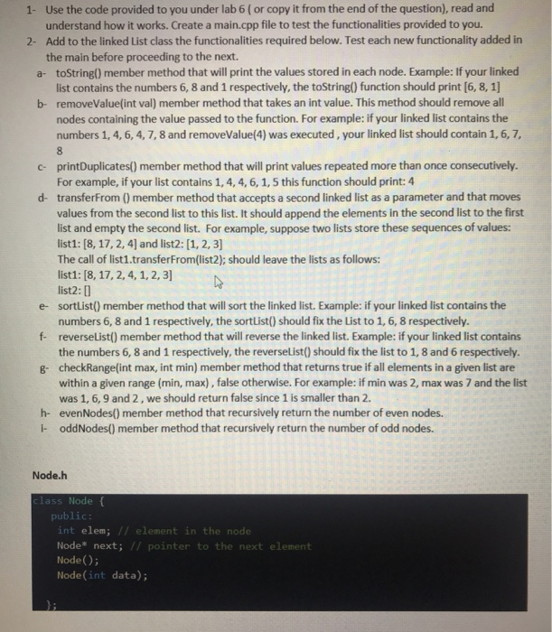 c++ problem Use the code provided to you under lab 6(or
