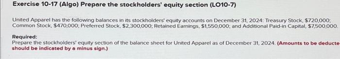 please help! please show where numbers (answers) come from ! Exercise 10-17