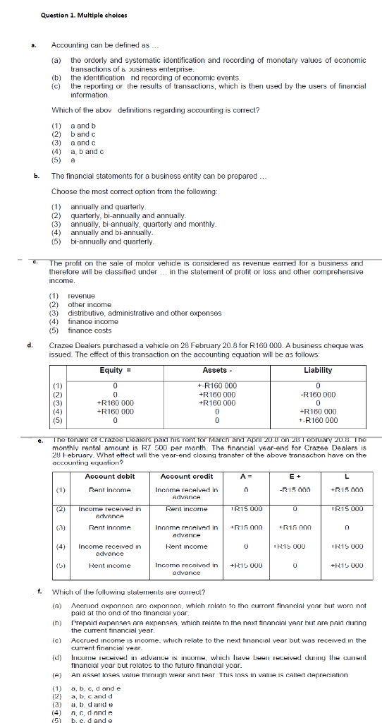 Select the correct option Question 1. Multiple choices Accounting can be defined