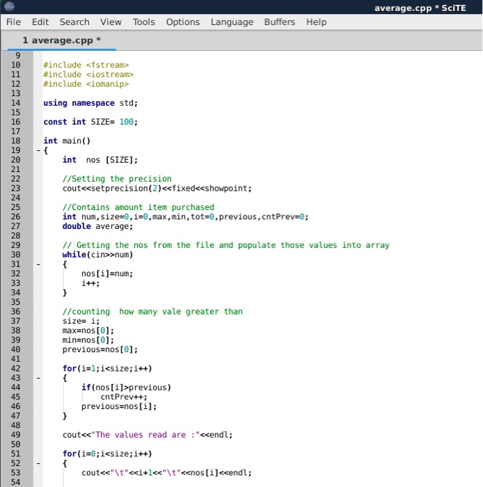  average.cpp SciTE File Edit Search View Tools Options Language Buffers Help