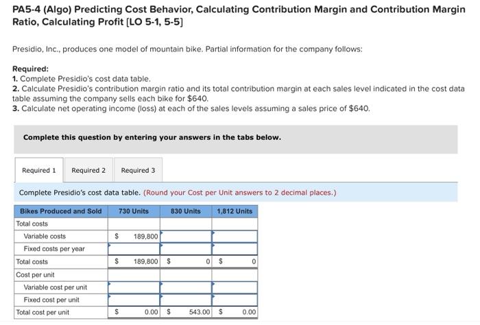 This is a 3 part question. Please help. Will rate. PA5-4 (Algo)