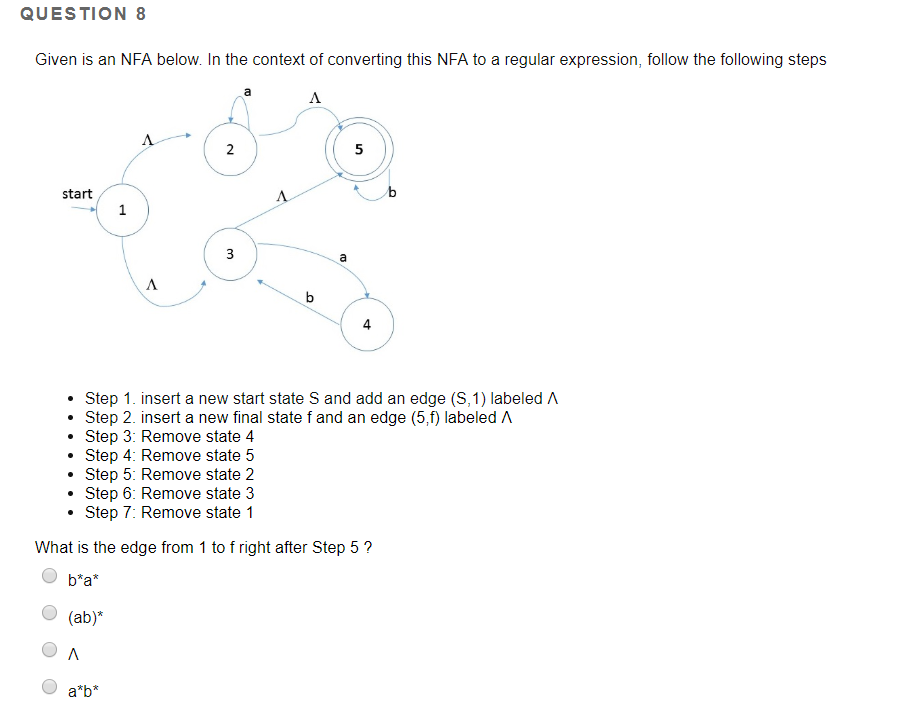 QUESTION 8 Given is an NFA below. In the context of