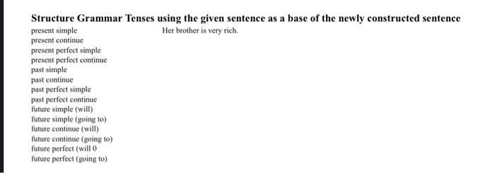  Structure Grammar Tenses using the given sentence as a base of