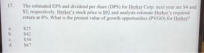 I want the solution method with explanation plz 17. The estimated EPS
