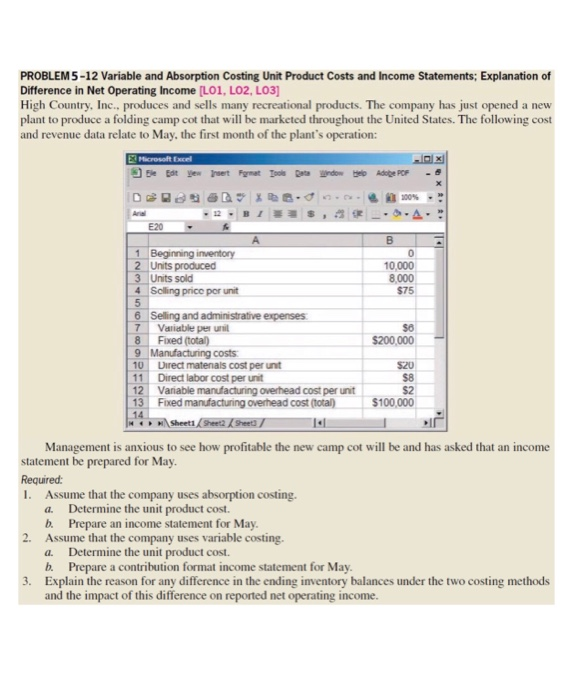 I PROBLEM5-12 Variable and Absorption Costing Unit Product Costs and Income