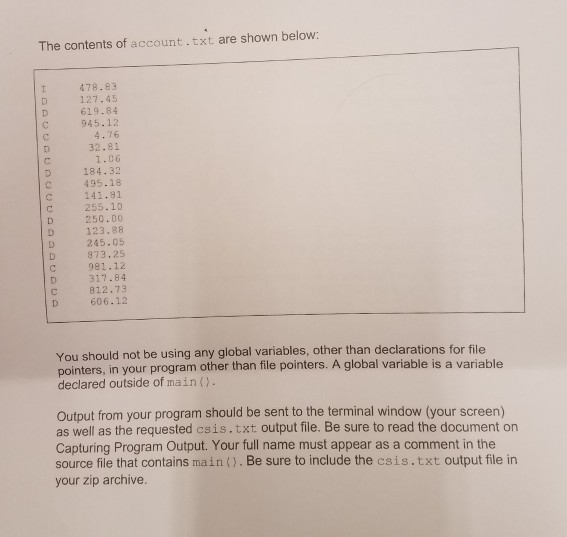 the checking account for one month. Each line of the input file