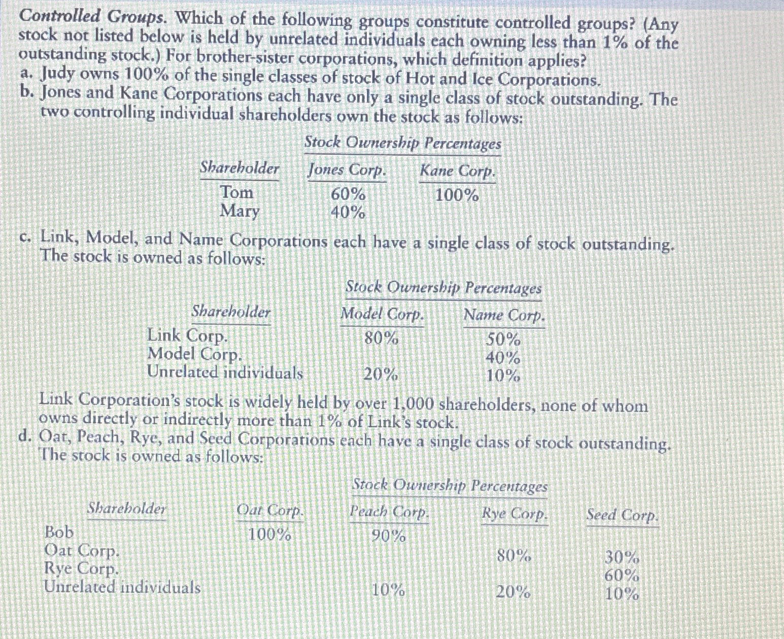  Controlled Groups. Which of the following groups constitute controlled groups? (Any