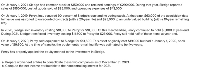  Need help with entry A On January 1, 2021, Sledge had
