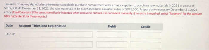  Tamarisk Company signed a long-term noncancelable purchase commitment with a major