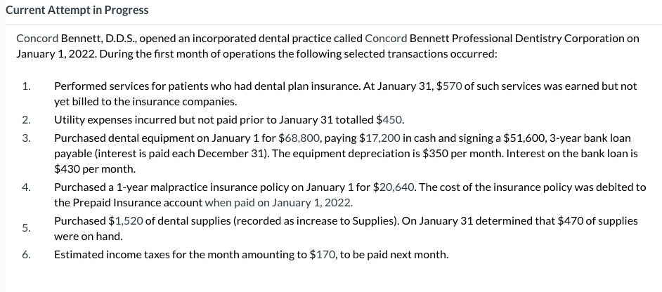 Current Attempt in Progress Concord Bennett, D.D.S., opened an incorporated dental