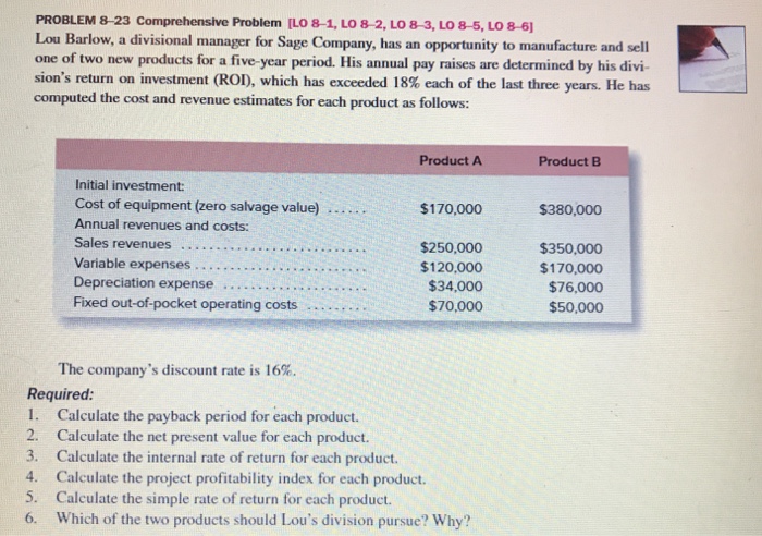  Can you please help answer what is Required: (1-6) PROBLEM 8-23
